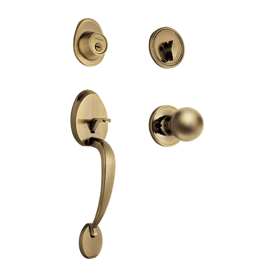 Jaladera, perilla y cerrojo llave-mariposa, latón antiguo, 43023