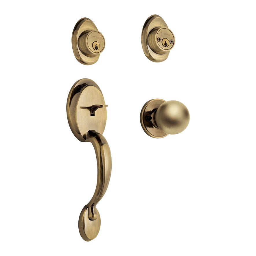 Jaladera, perilla y cerrojo llave, latón antiguo, Basic, 23672