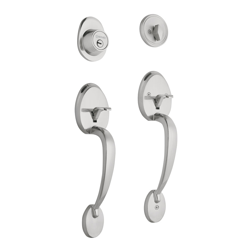 Doble jaladera, perilla y cerrojo llave-mariposa, cromo mate, 43028