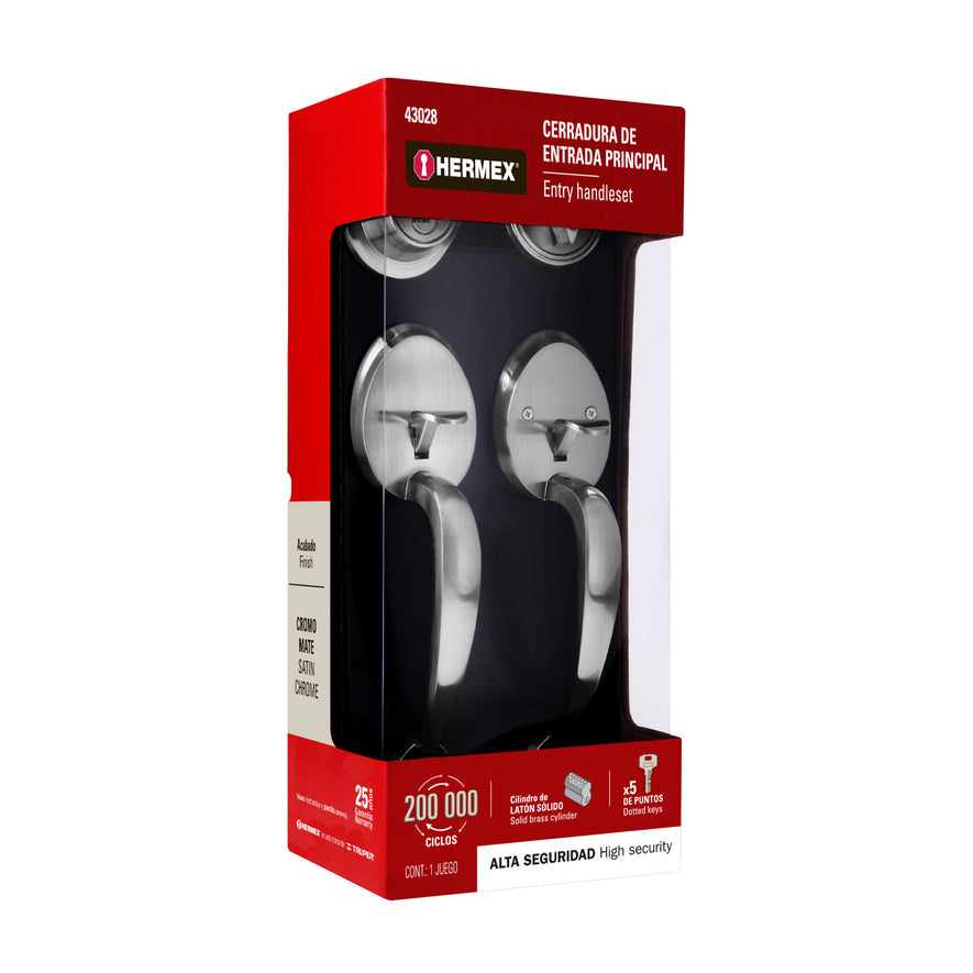 Doble jaladera, perilla y cerrojo llave-mariposa, cromo mate, 43028