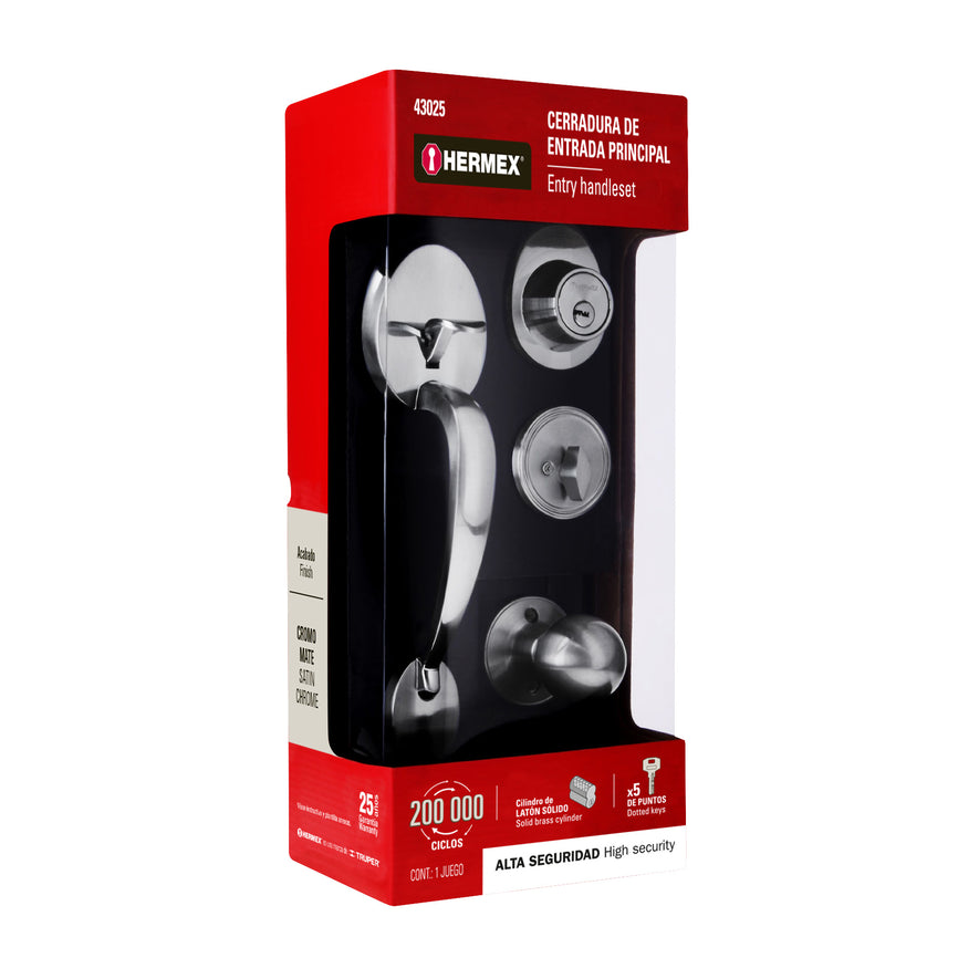 Jaladera, perilla y cerrojo llave-mariposa, cromo mate, 43025