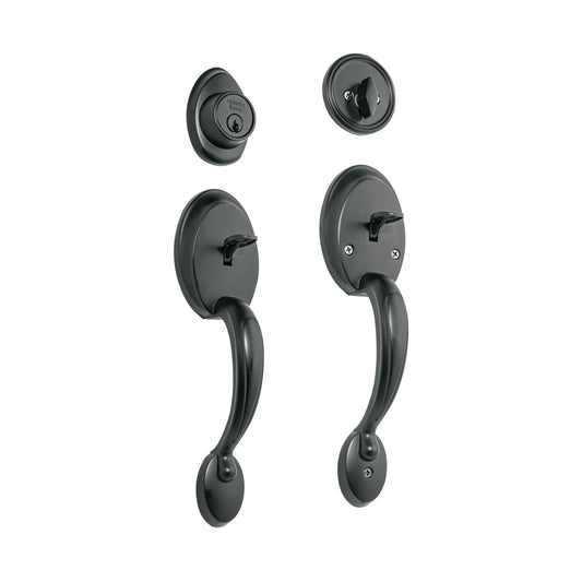 Doble jaladera, perilla y cerrojo L-M, negro, Basic, 27240