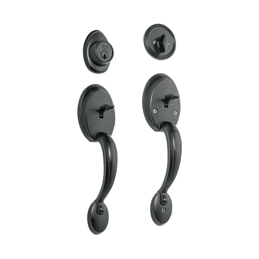 Doble jaladera, perilla y cerrojo L-M, negro, Basic, 27240