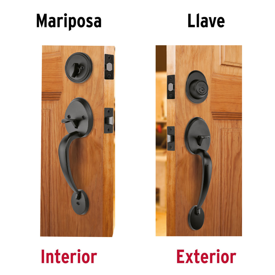 Doble jaladera, perilla y cerrojo L-M, negro, Basic, 27240