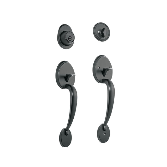 Doble jaladera, perilla y cerrojo llave-mariposa, negro, 48438