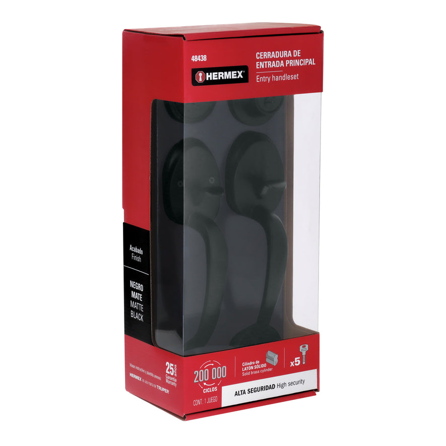 Doble jaladera, perilla y cerrojo llave-mariposa, negro, 48438