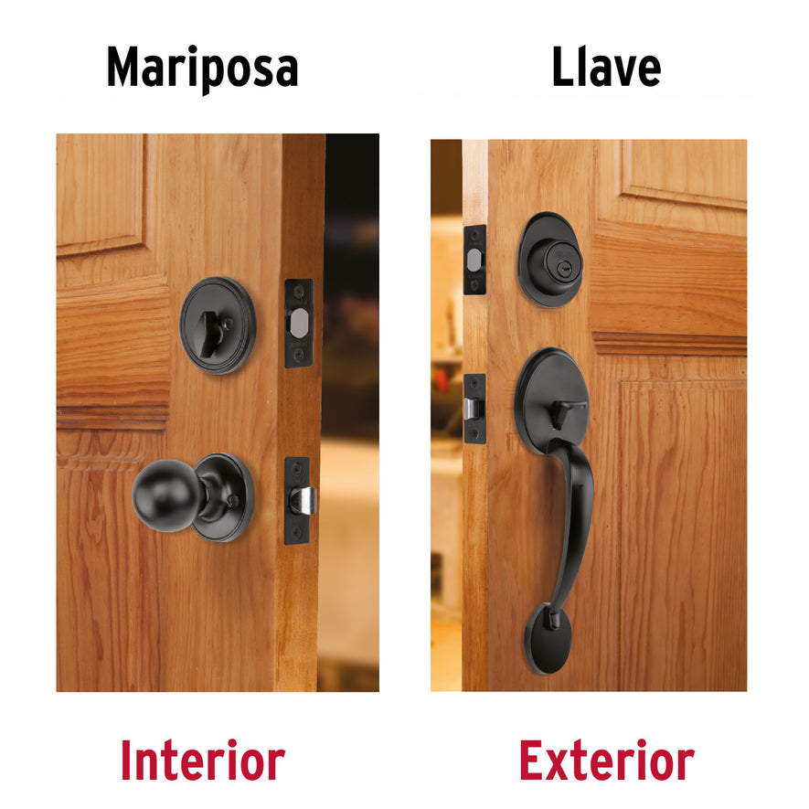 Jaladera, perilla y cerrojo llave-mariposa, negro, Basic, 27239