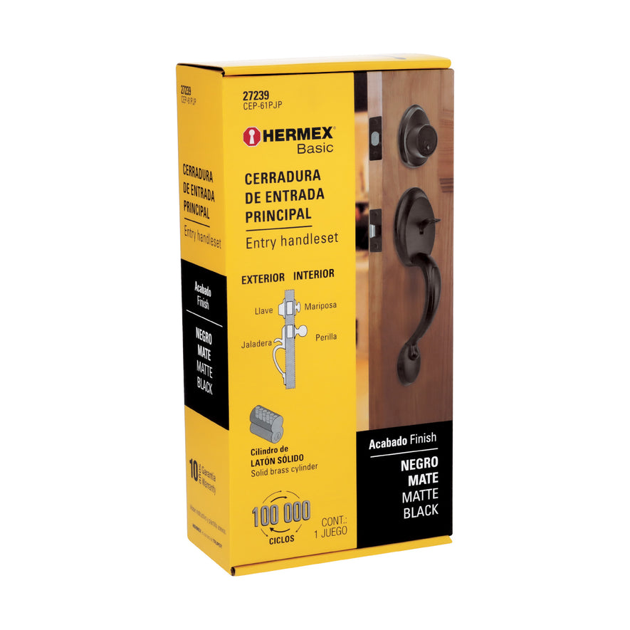 Jaladera, perilla y cerrojo llave-mariposa, negro, Basic, 27239