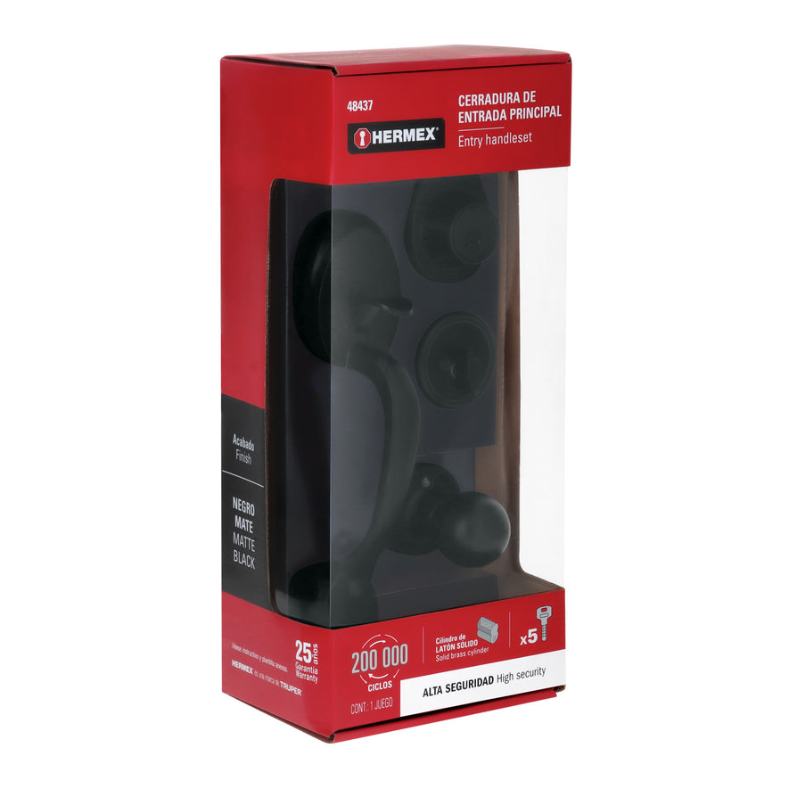 Jaladera, perilla y cerrojo llave-mariposa, negro, 48437