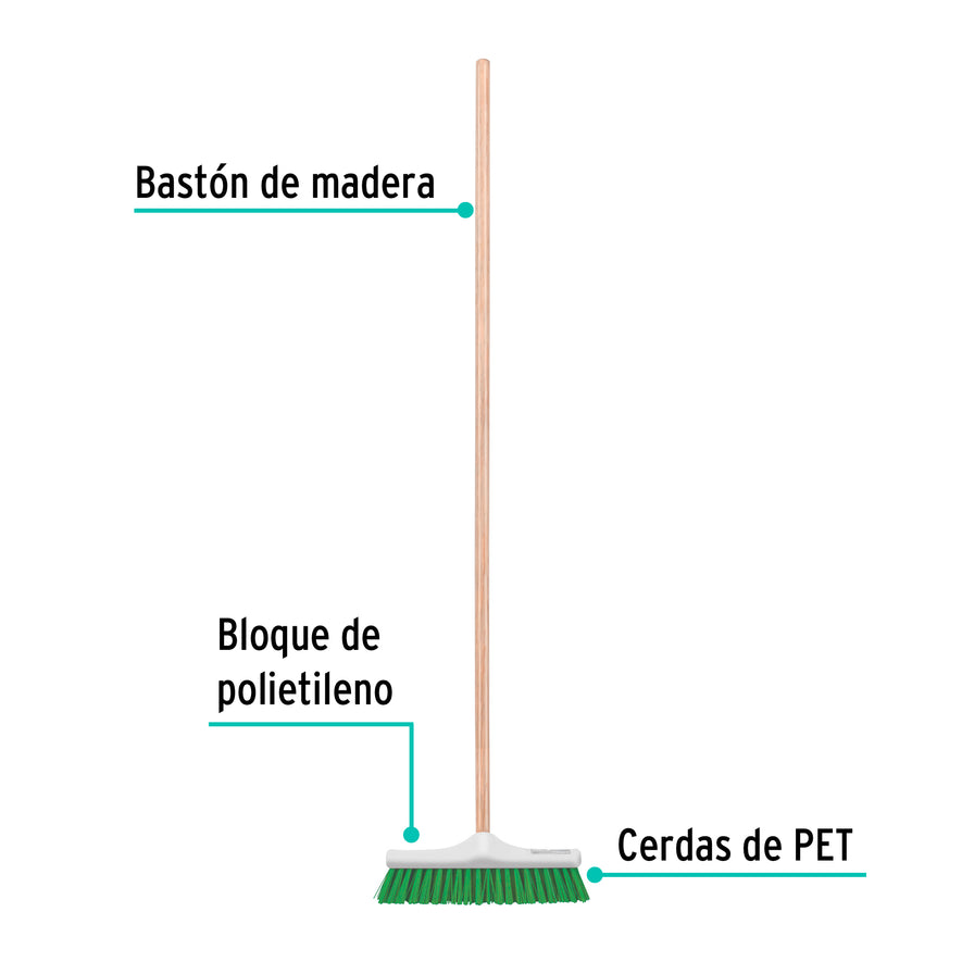 Cepillo industrial cerda rígida de 30 cm, bastón de madera Caja con 6, 57034