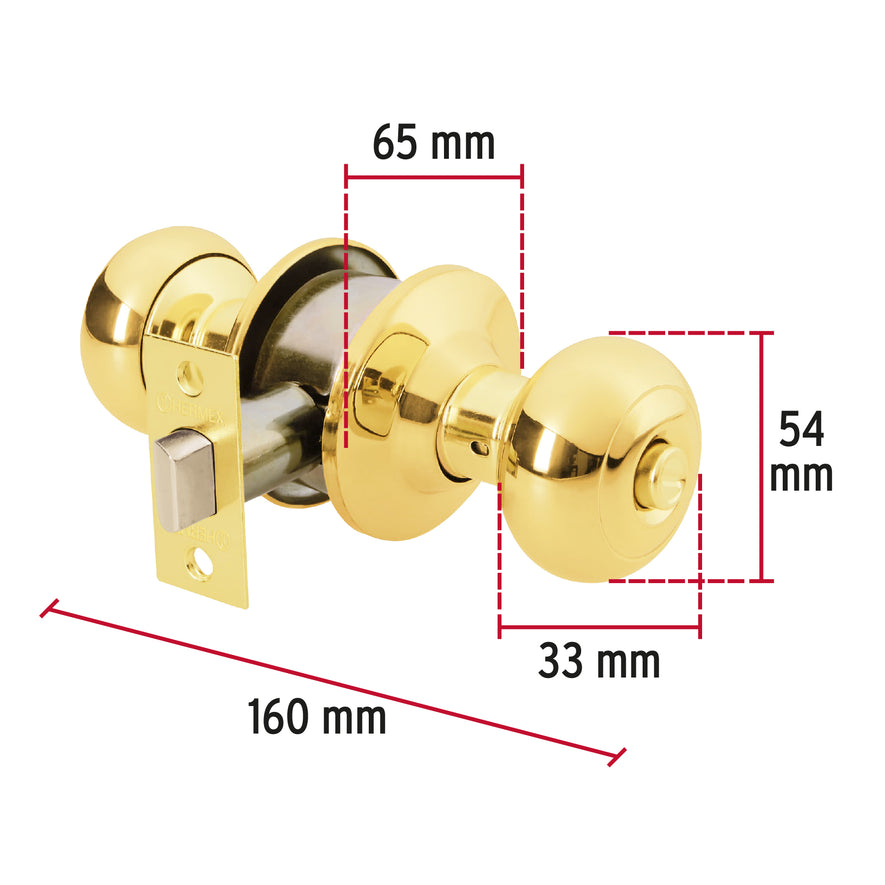 Cerradura tipo oval para baño, latón brillante, Hermex Caja con 3, 43456
