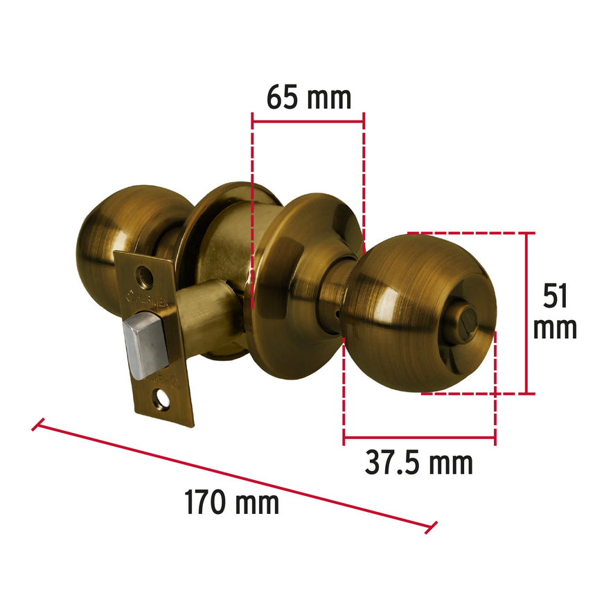 Cerradura tipo esfera para baño, latón antiguo, Hermex Caja con 3, 43468