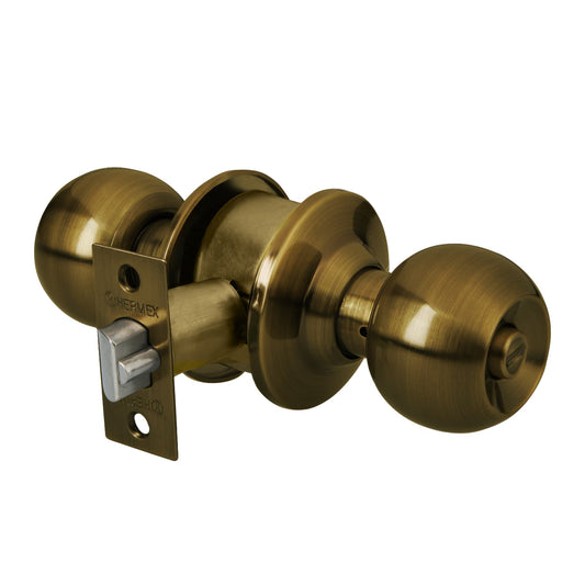 Cerradura tipo esfera para recámara, latón antiguo, Hermex Caja con 3, 43470