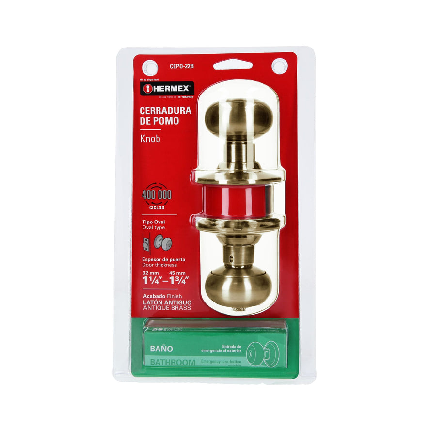 Cerradura tipo oval para baño, latón antiguo, Hermex Caja con 3, 43453