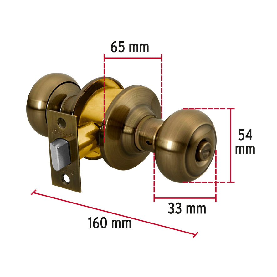 Cerradura tipo oval para baño, latón antiguo, Hermex Caja con 3, 43453