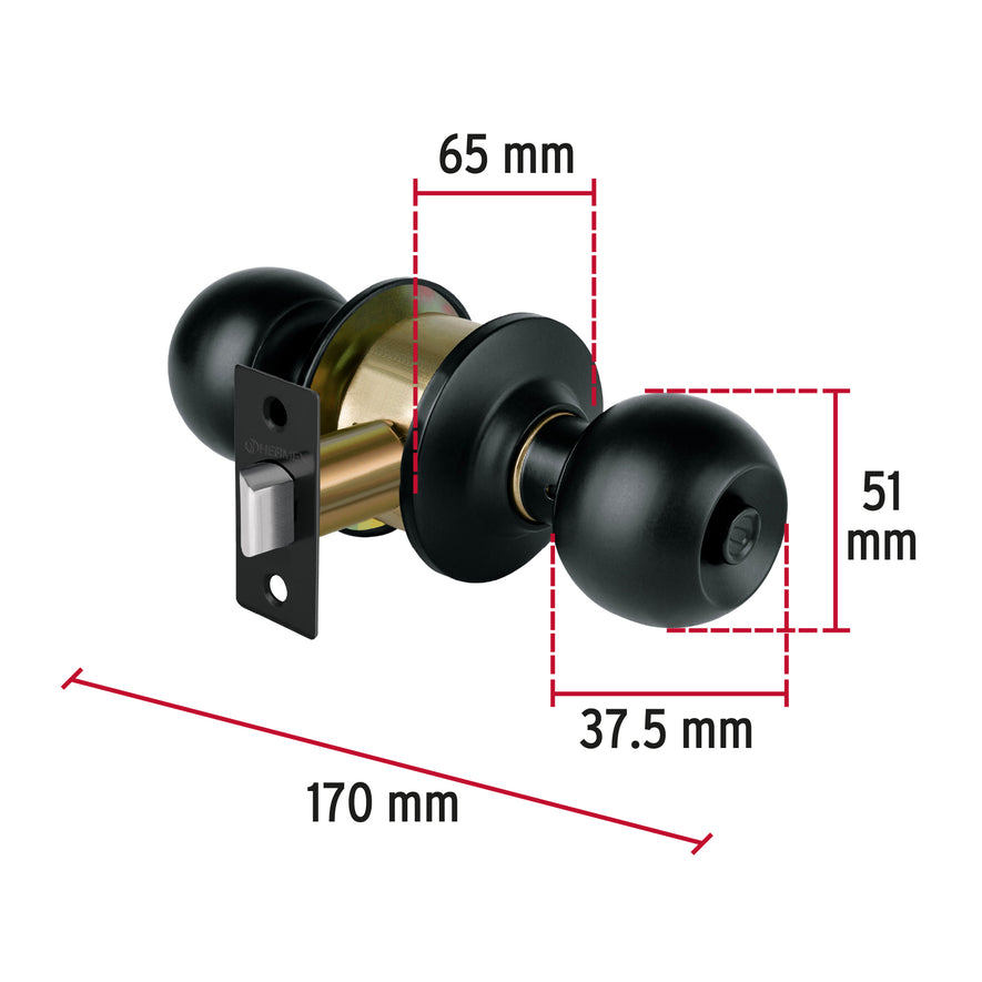 Cerradura pomo, negro, esfera, baño, Hermex Caja con 3, 47911