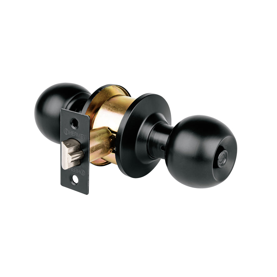 Cerradura pomo, negro, esfera, recámara, Hermex Caja con 3, 47910