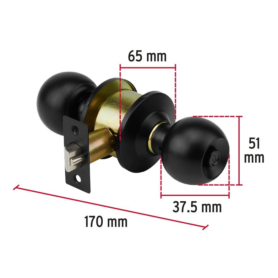 Cerradura pomo, negro, esfera, recámara, Hermex Caja con 3, 47910