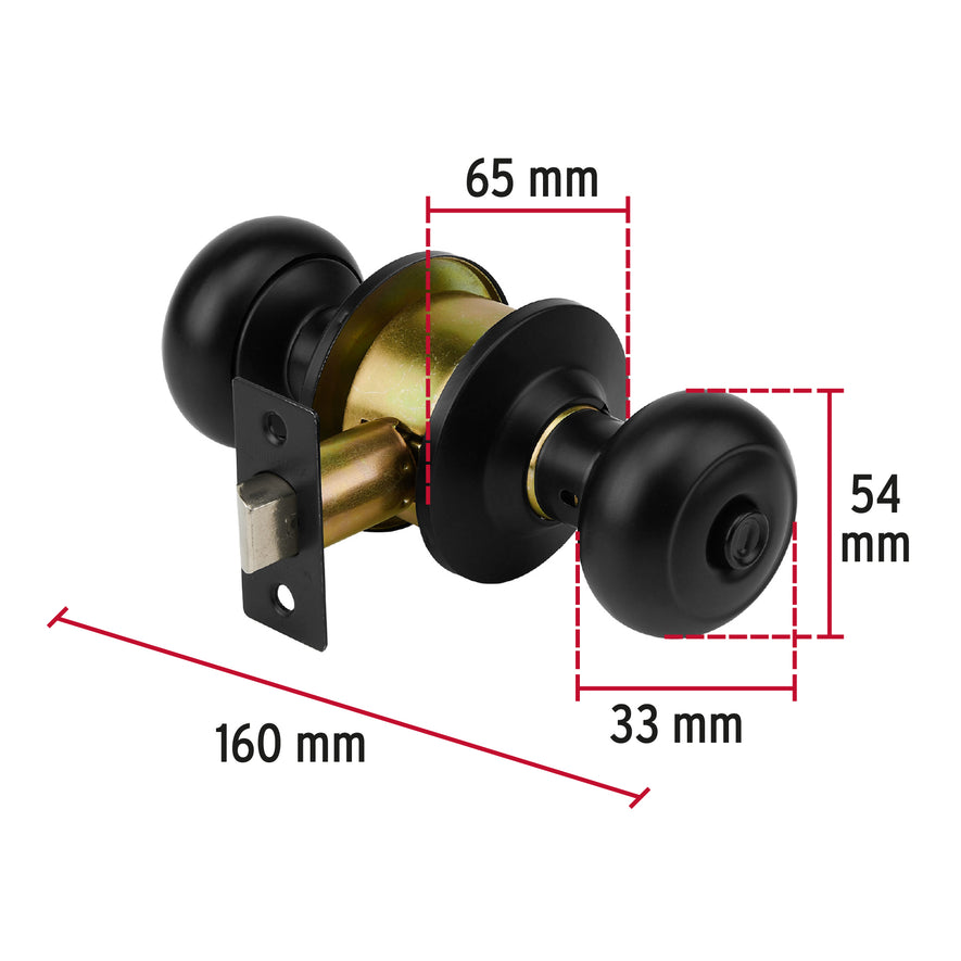 Cerradura pomo, negro, oval, baño, Hermex Caja con 3, 47914