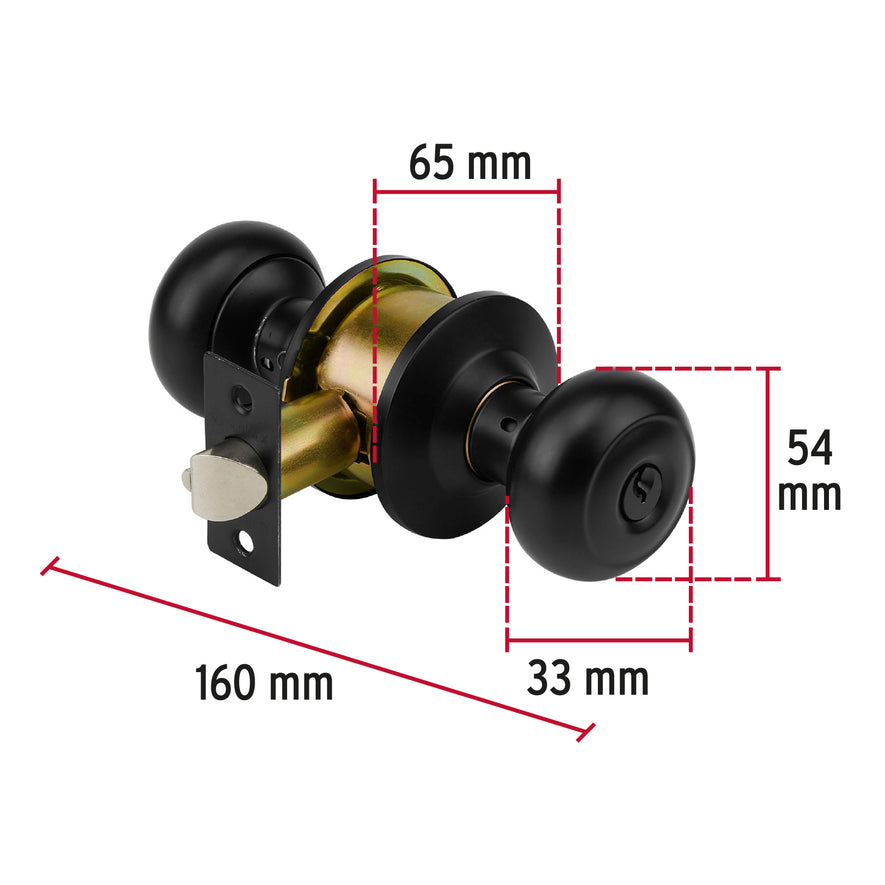 Cerradura pomo, negro, oval, entrada, Hermex Caja con 3, 47912