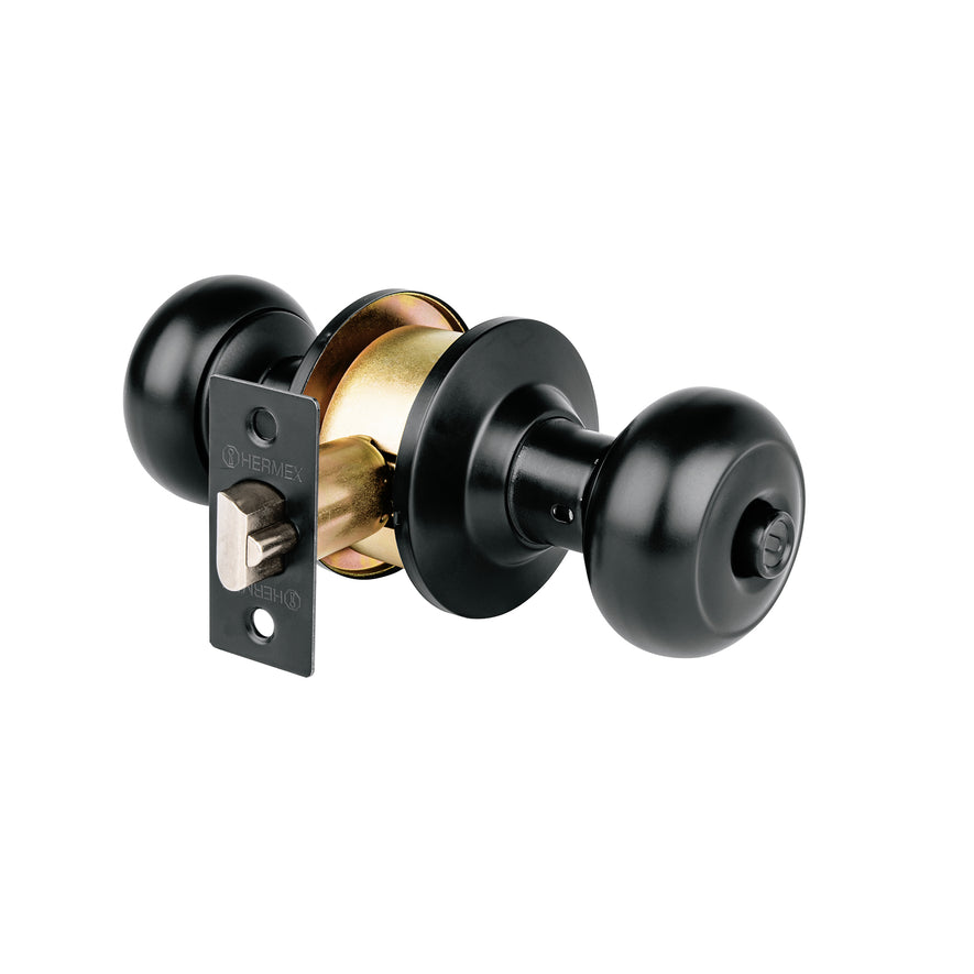 Cerradura pomo, negro, oval, recámara, Hermex Caja con 3, 47913