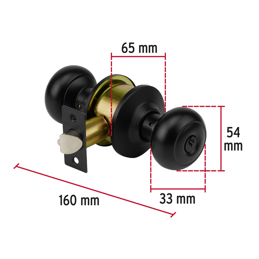 Cerradura pomo, negro, oval, recámara, Hermex Caja con 3, 47913