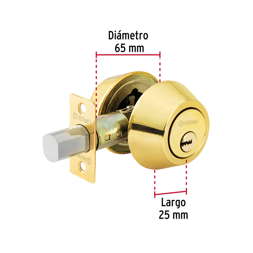 Cerrojo llave-llave latón brillante, llave de puntos, Hermex Caja con 3, 43592