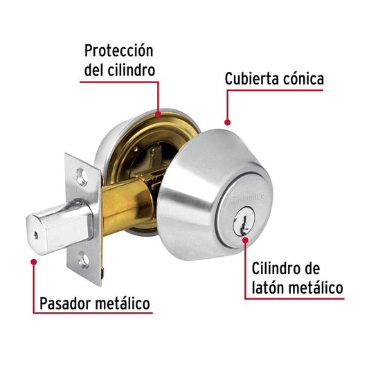 Cerrojo llave-llave cromo mate, llave tradicional, Hermex Caja con 4, 23611