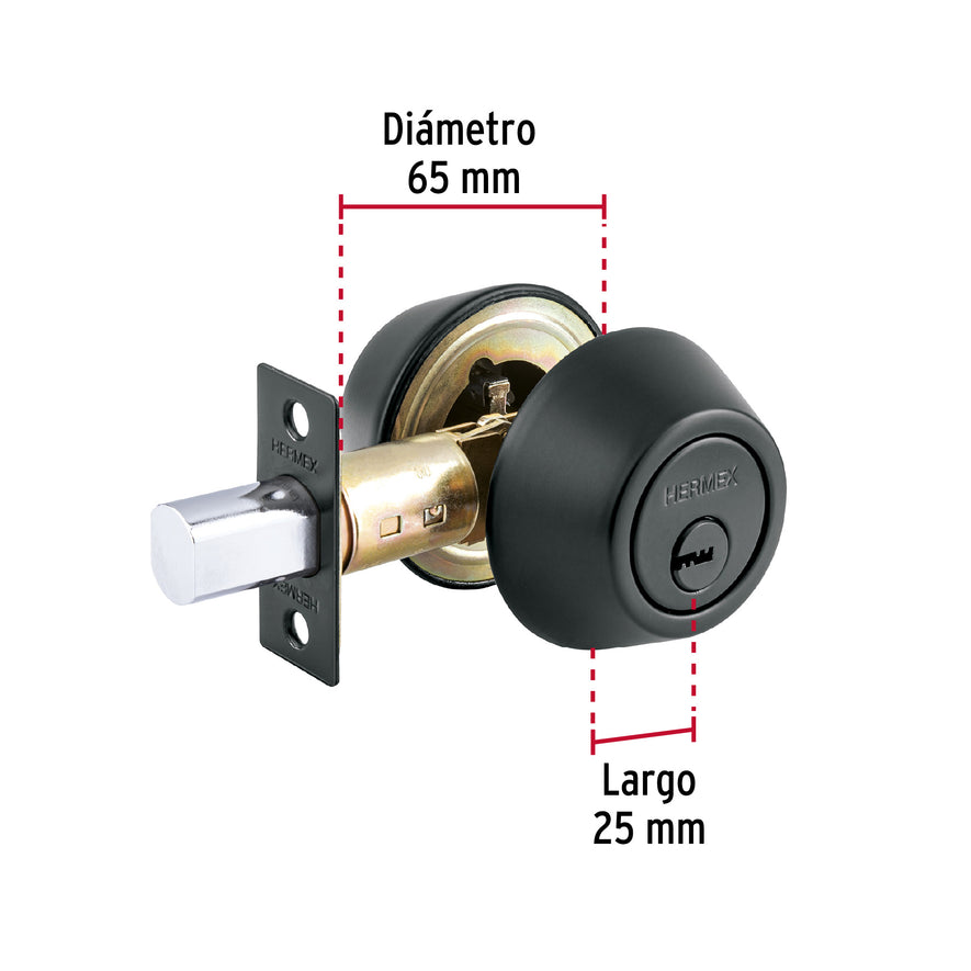 Cerrojo llave-llave negro, llave de puntos, Hermex Caja con 3, 49223