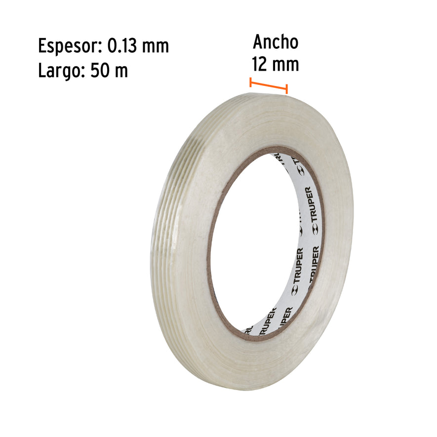 Cinta flejadora con filamentos 12mm x 50 m, transparente Caja con 6, 103027