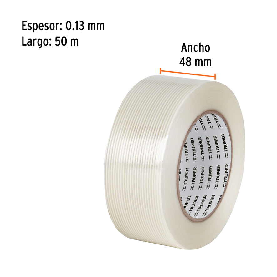 Cinta flejadora con filamentos 48mm x 50 m, transparente Caja con 3, 103040