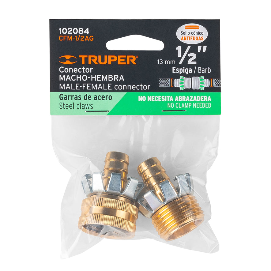 Juego de conectores 1/2' macho/hembra tipo garra de aluminio Caja con 12, 102084