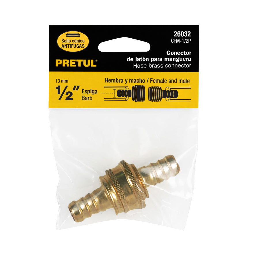 Juego conectores 1/2' macho/hembra de latón laminado, Pretul Caja con 6, 26032