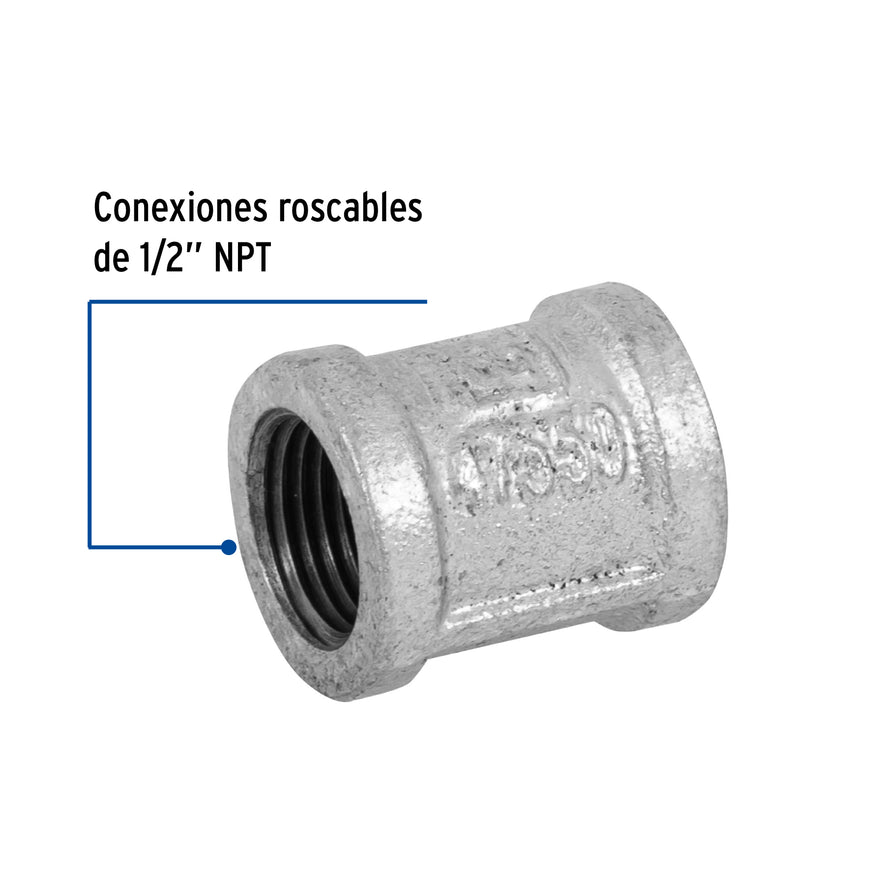 Cople reforzado de acero galvanizado de 1/2', Foset Caja con 10, 47550
