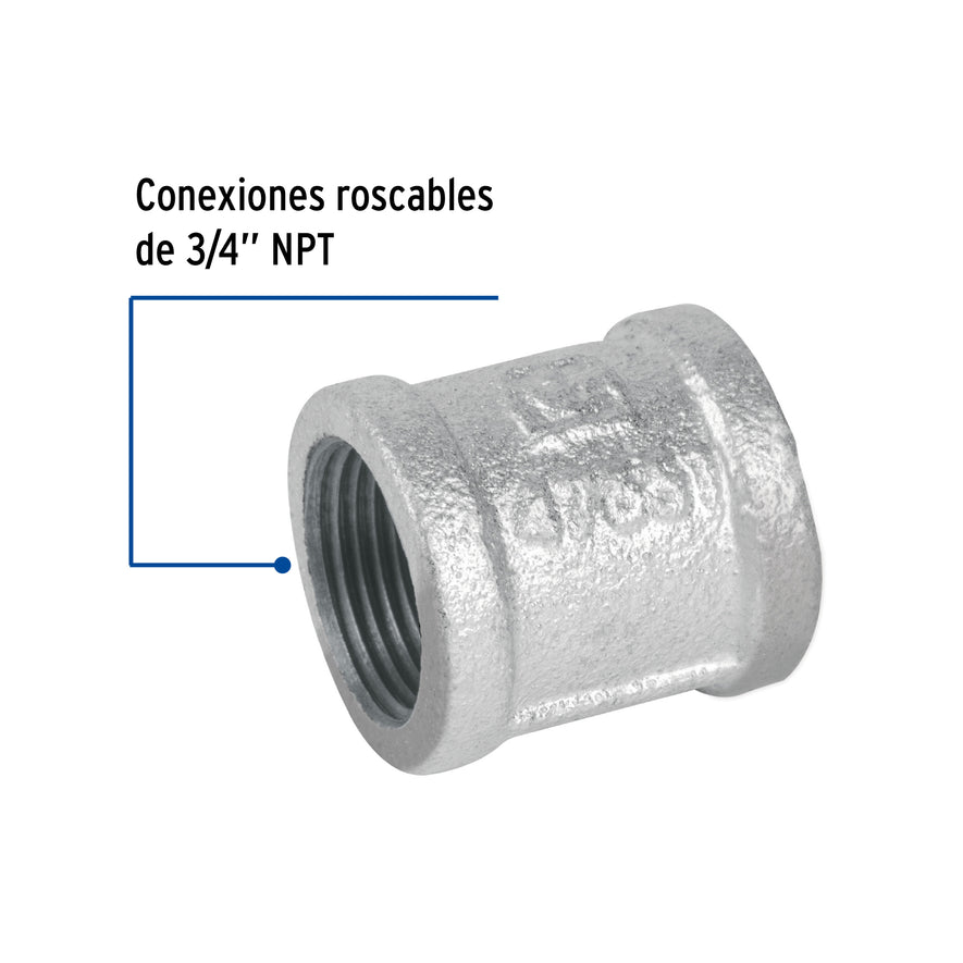 Cople reforzado de acero galvanizado de 3/4', Foset Caja con 10, 47551