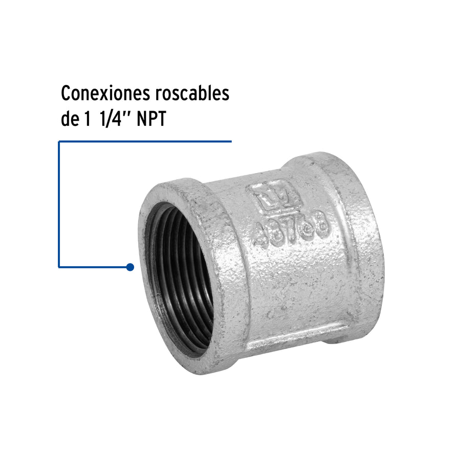Cople reforzado de acero galvanizado de 1-1/4', Foset Caja con 4, 48768