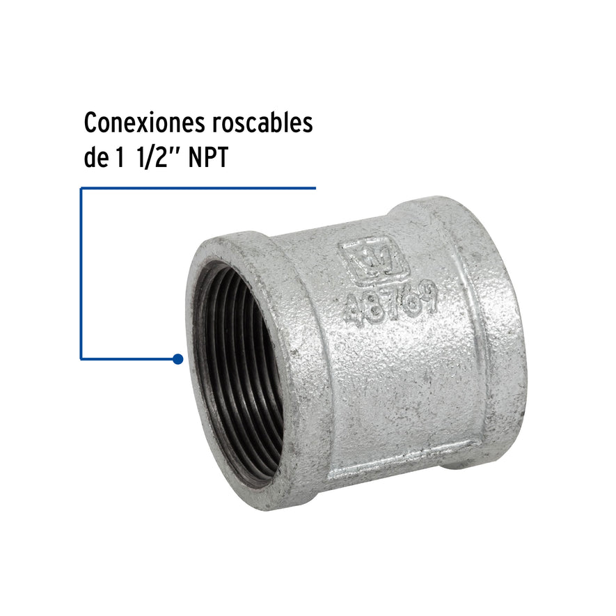 Cople reforzado de acero galvanizado de 1-1/2', Foset Caja con 4, 48769
