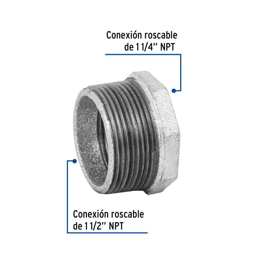 Reducción bushing acero galvanizado 1-1/2 x1-1/4', Foset Caja con 4, 48780