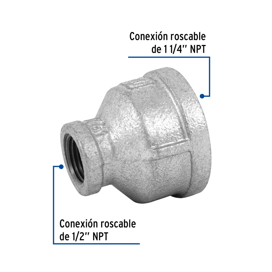 Reducción campana acero galvanizado 1-1/4' x 1/2', Foset Caja con 4, 48761