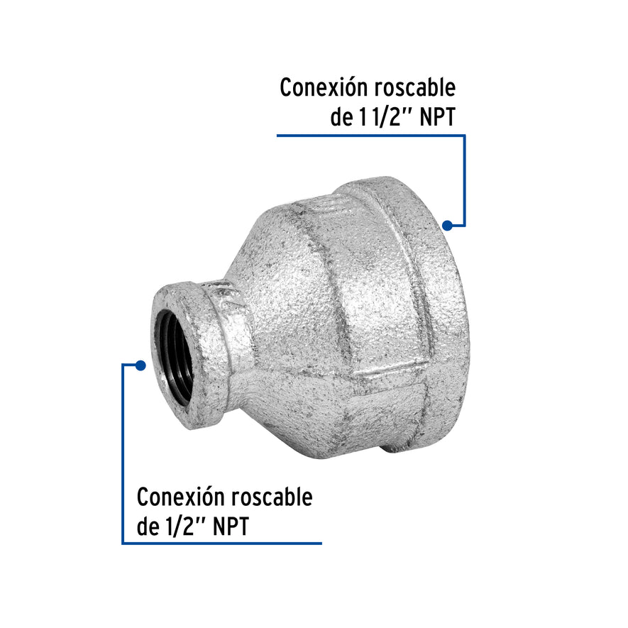Reducción campana acero galvanizado 1-1/2' x 1/2', Foset Caja con 4, 48764