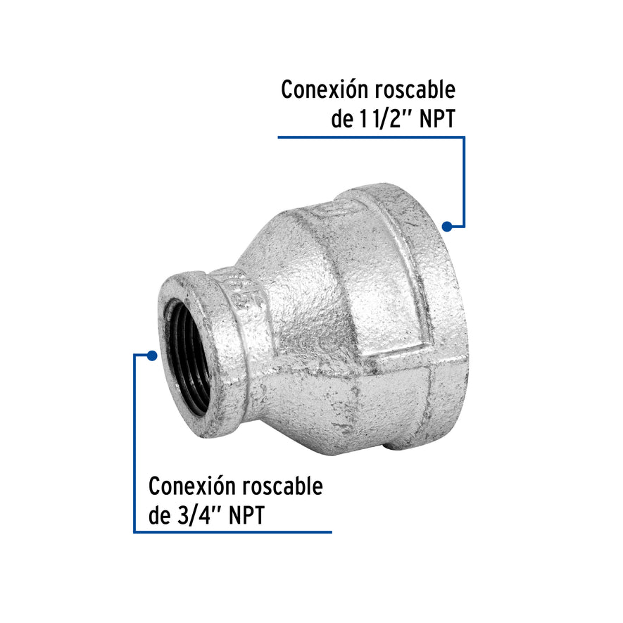 Reducción campana acero galvanizado 1-1/2' x 3/4', Foset Caja con 4, 48765