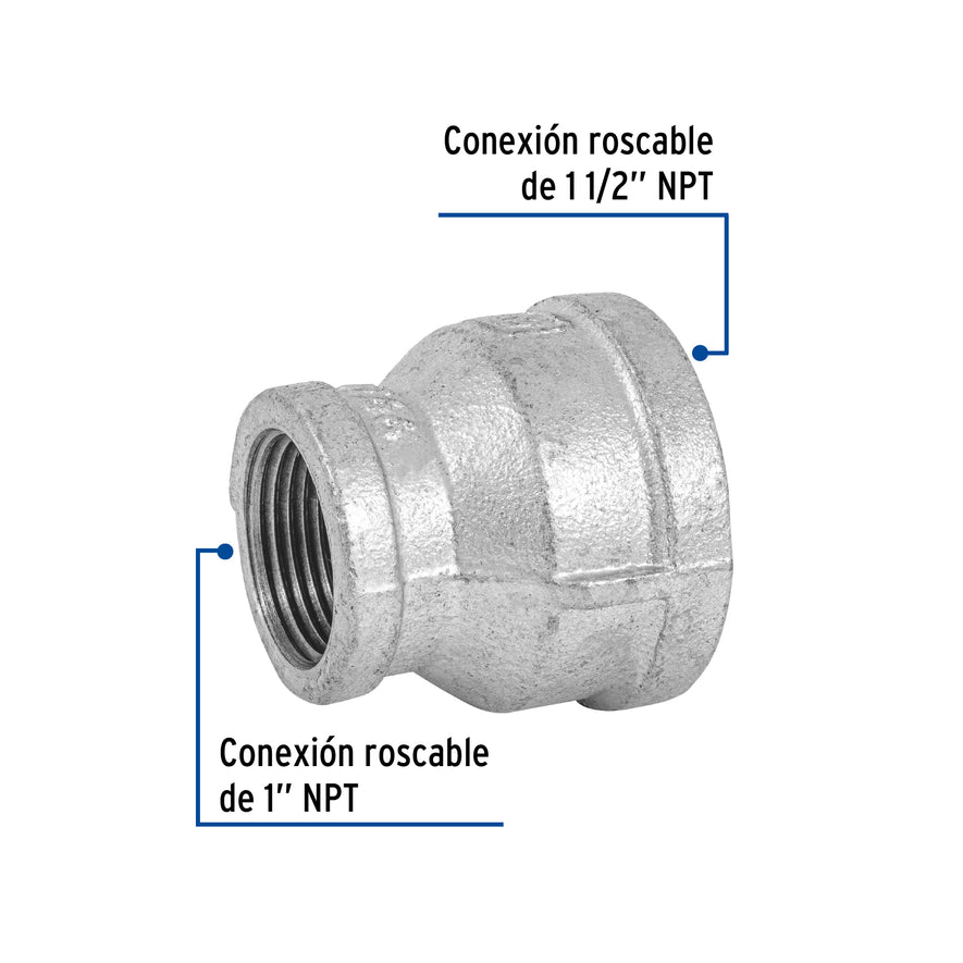 Reducción campana acero galvanizado 1-1/2' x 1', Foset Caja con 4, 48766