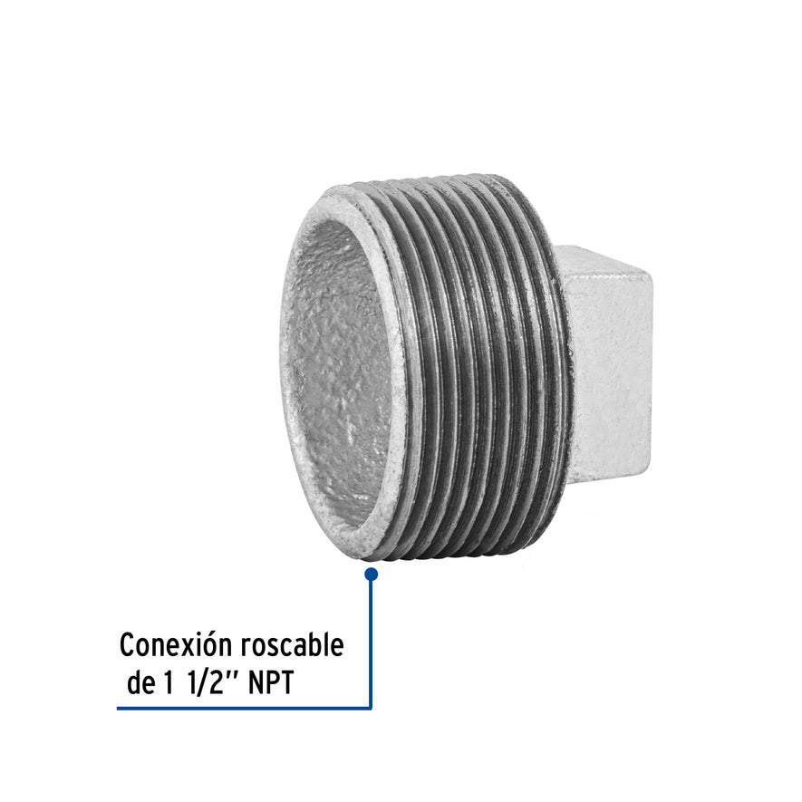 Tapón macho 1-1/2' de acero galvanizado, Foset Caja con 4, 48784