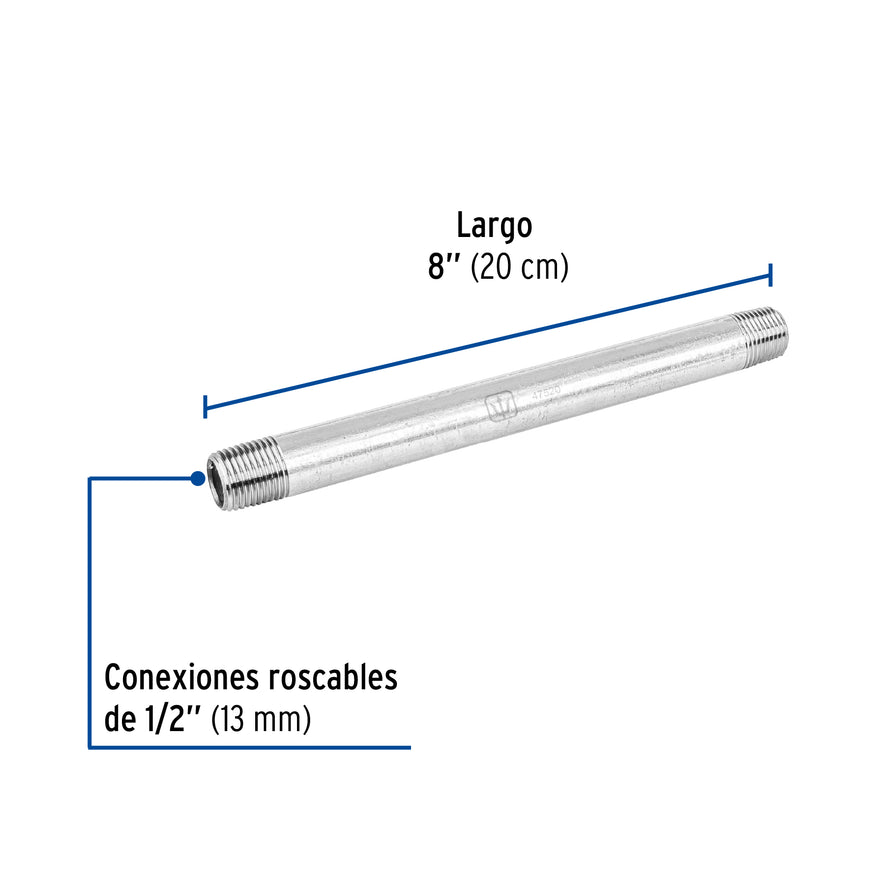 Niple de acero galvanizado 1/2' x 8', Foset Caja con 5, 47520