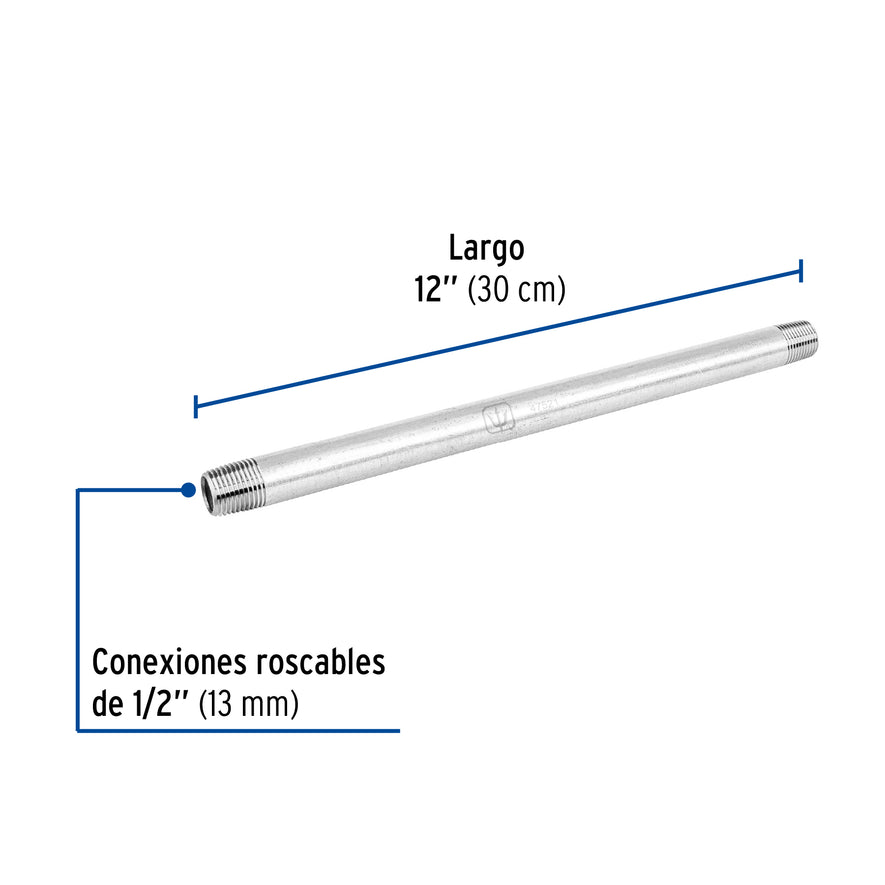 Niple de acero galvanizado 1/2' x 12', Foset Caja con 4, 47521