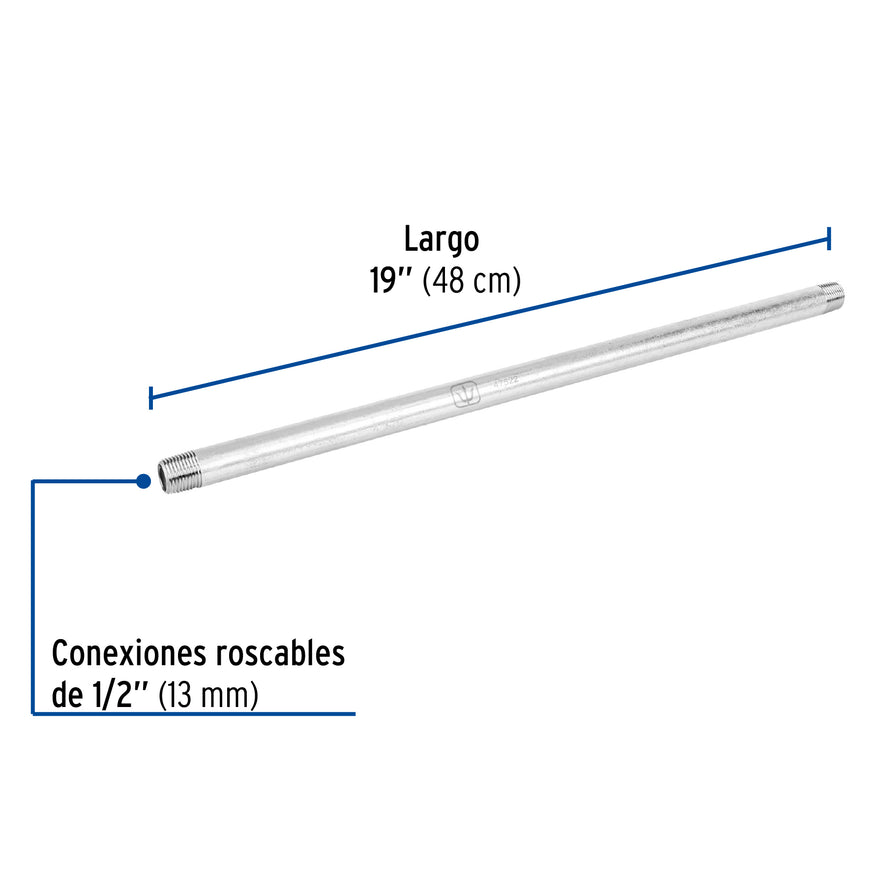 Niple de acero galvanizado 1/2' x 19', Foset Caja con 4, 47522