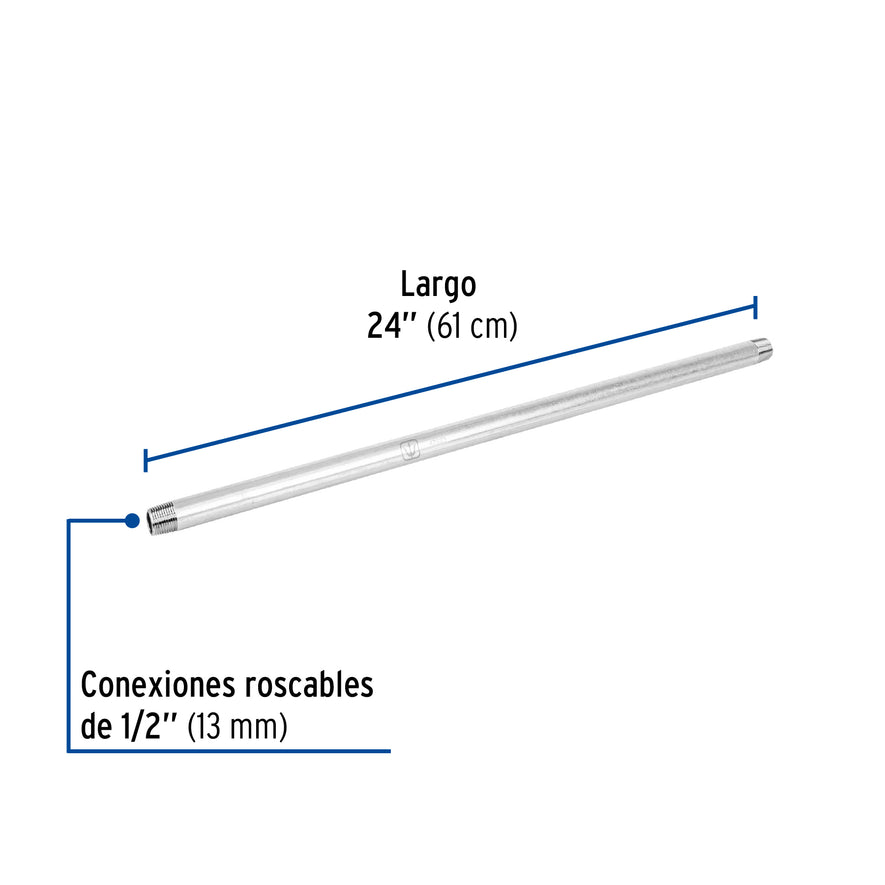 Niple de acero galvanizado 1/2' x 24', Foset Caja con 4, 47523