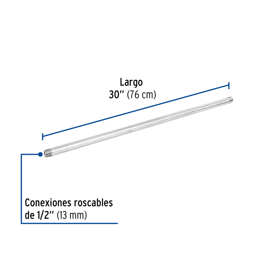 Niple de acero galvanizado 1/2' x 30', Foset Caja con 4, 47524