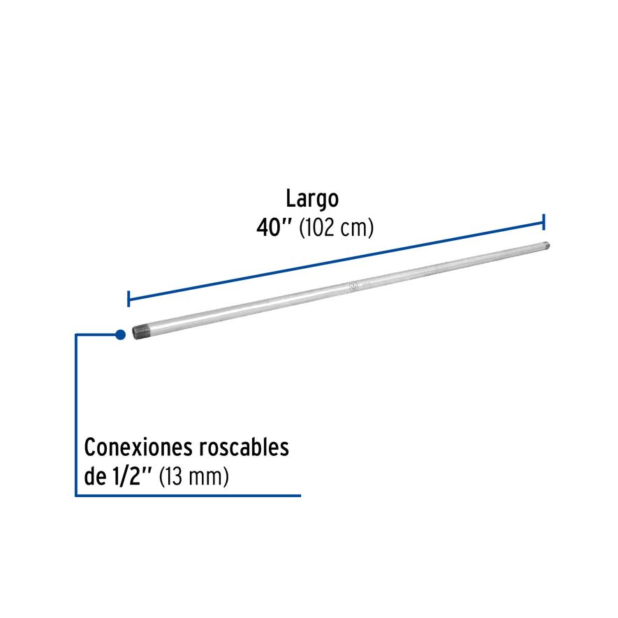 Niple de acero galvanizado 1/2' x 40', Foset Caja con 4, 47525