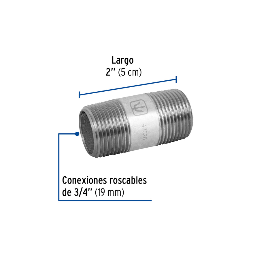 Niple de acero galvanizado 3/4' x 2', Foset Caja con 10, 47526